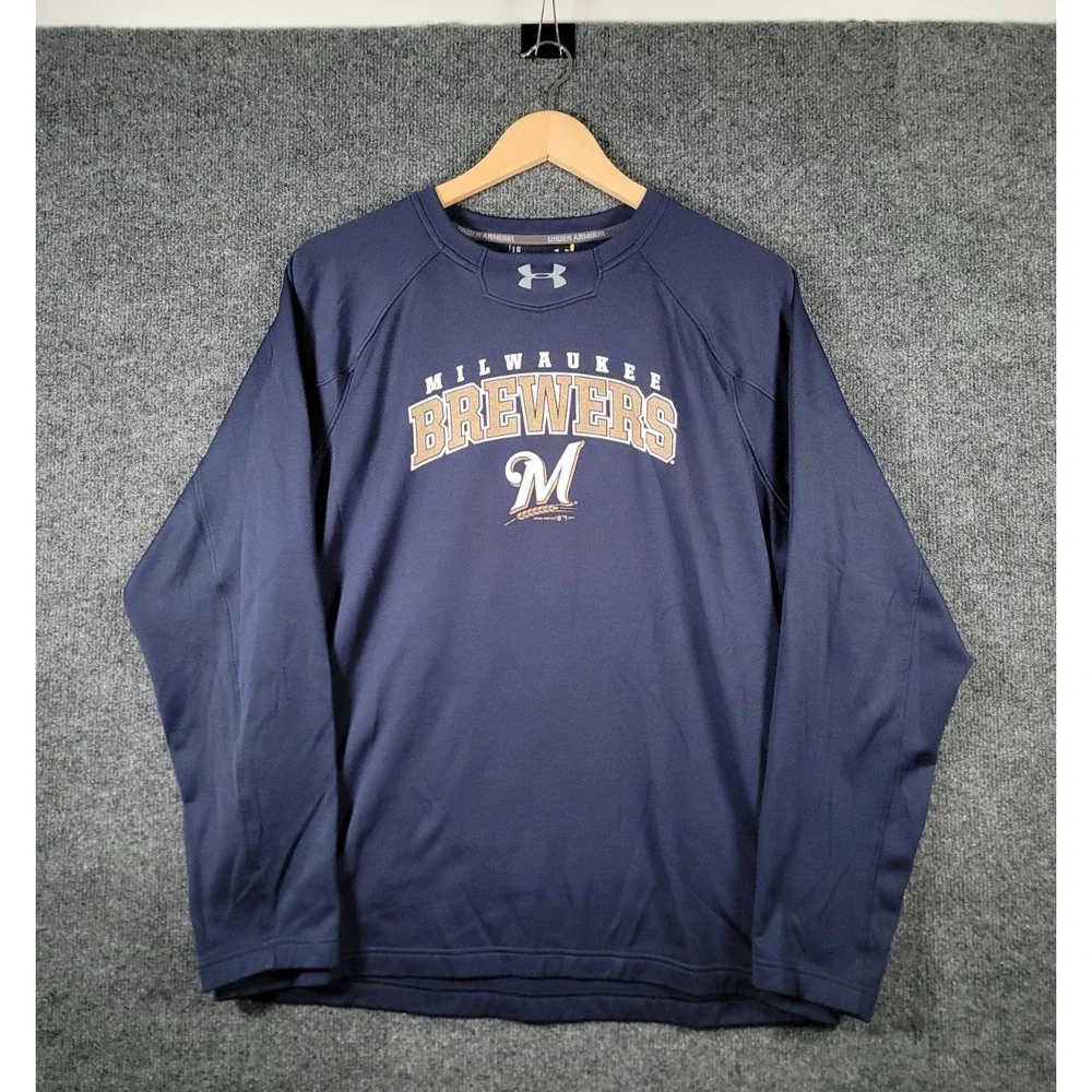 Milwaukee Brewers Sweatshirt Mens Large (Fits Medium) Under Armour MLB Pullover